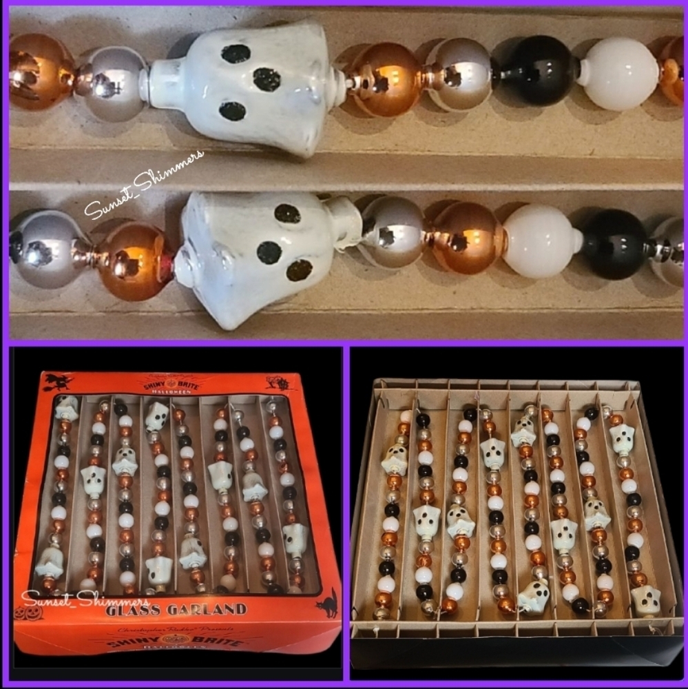 7ft Radko Shiny Brite Vintage Retro Style Glass Ghost Halloween Tree Garland NEW